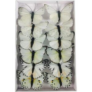 Artificial butterfly decorations set of 12 feather clip ornaments for crafts